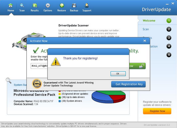 Driver update registration key